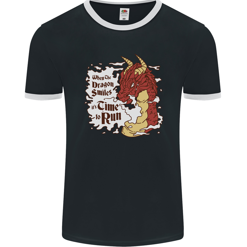 When a Dragon Smiles Fantasy RPG Mens Ringer T-Shirt FotL Black/White