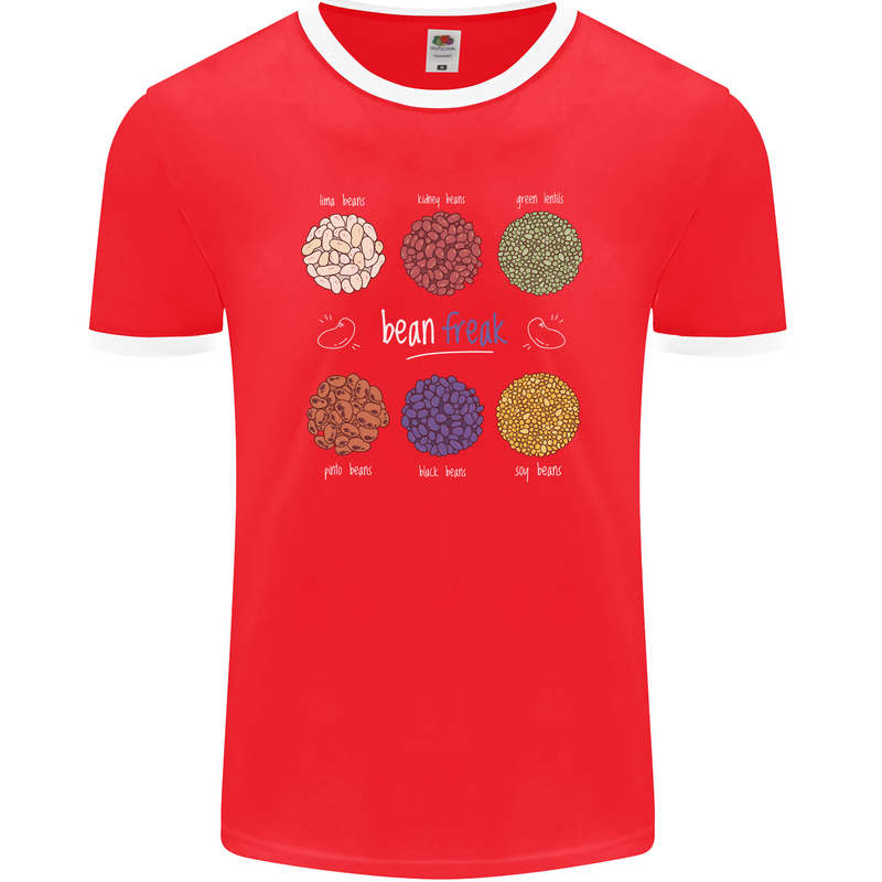 Beans Vegan Kidney Soy Lentils Vegetarian Mens Ringer T-Shirt FotL Red/White