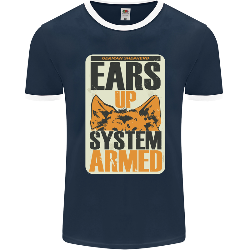 German Shepherd System Armed Mens Ringer T-Shirt FotL Navy Blue/White