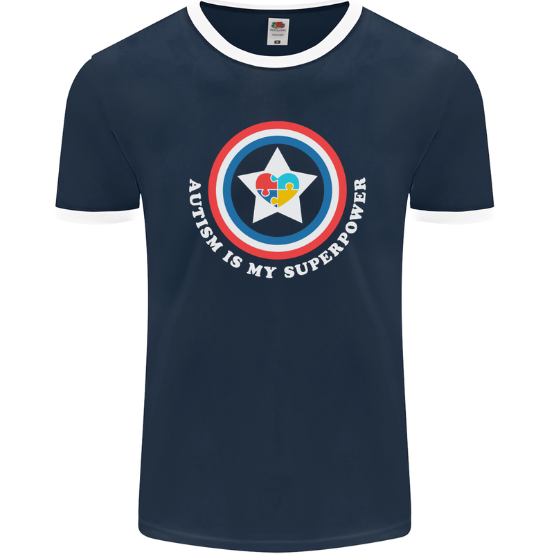 Autism Is My Superpower Autistic Mens Ringer T-Shirt FotL Navy Blue/White