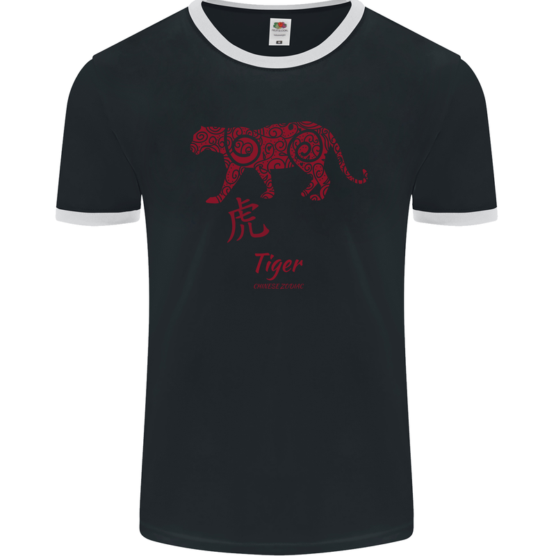 Chinese Zodiac Shengxiao Year of the Tiger Mens Ringer T-Shirt FotL Black/White