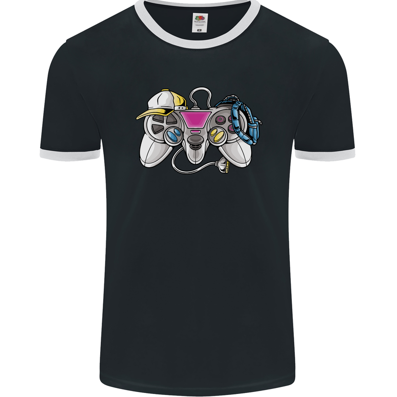 A Video Game Console Controller Mens Ringer T-Shirt FotL Black/White