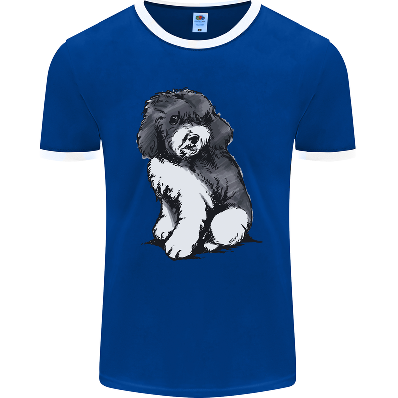 Harlequin Poodle Sketch Mens Ringer T-Shirt FotL Royal Blue/White