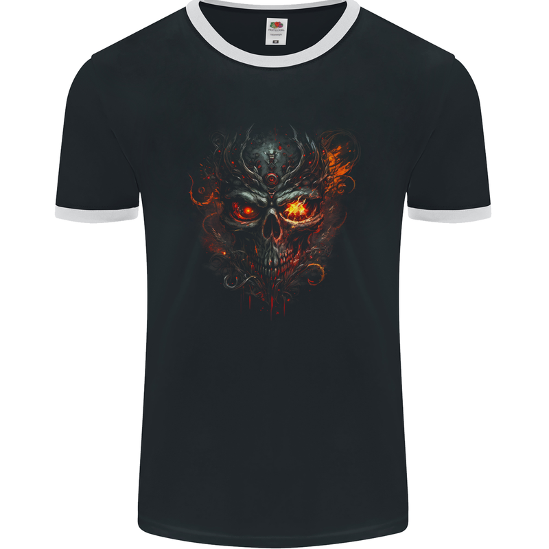 An Evil Fire Skull From the Future Mens Ringer T-Shirt FotL Black/White