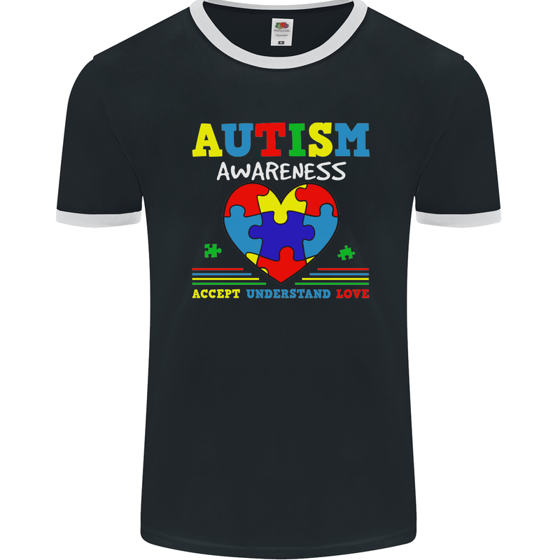 Autism Awareness Autistic Love Accept ASD Mens Ringer T-Shirt FotL Black/White