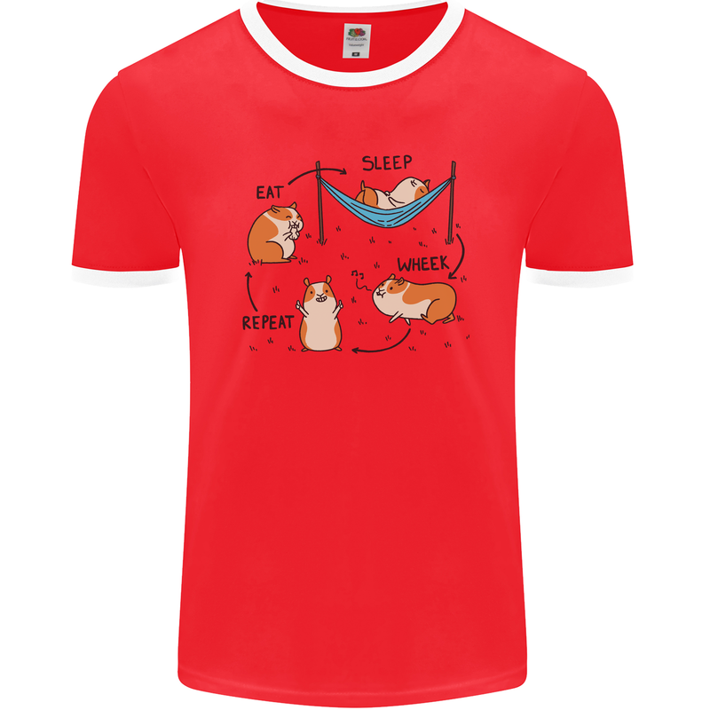 Hampster Eat Sleep Wheek Repeat Funny Mens Ringer T-Shirt FotL Red/White