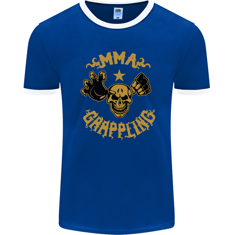 MMA Grappling Mixed Martial Arts UFC Mens Ringer T-Shirt FotL Royal Blue/White