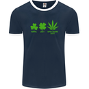St. Patrick's Day Lucky Weed Drugs Funny Mens Ringer T-Shirt FotL Navy Blue/White