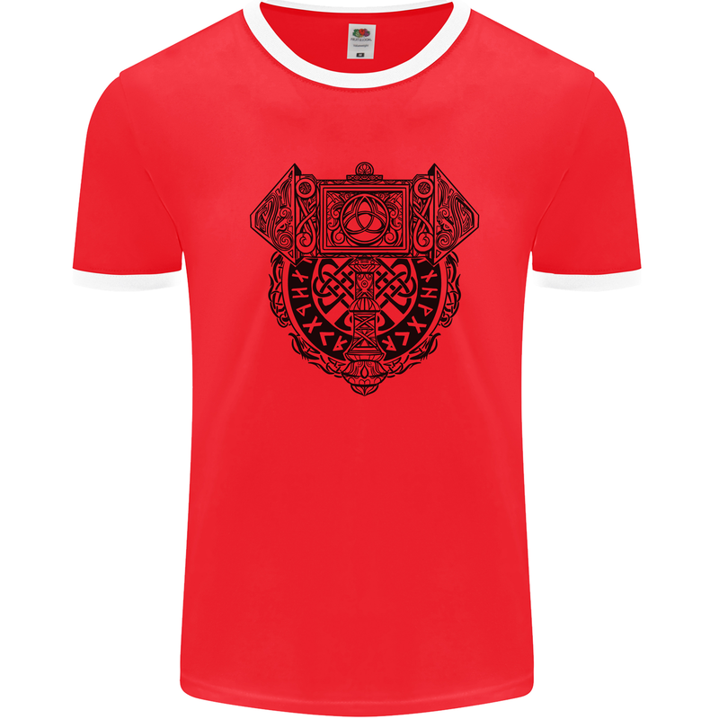 Mjolnir Thor Viking Hammer Mens Ringer T-Shirt Red/White