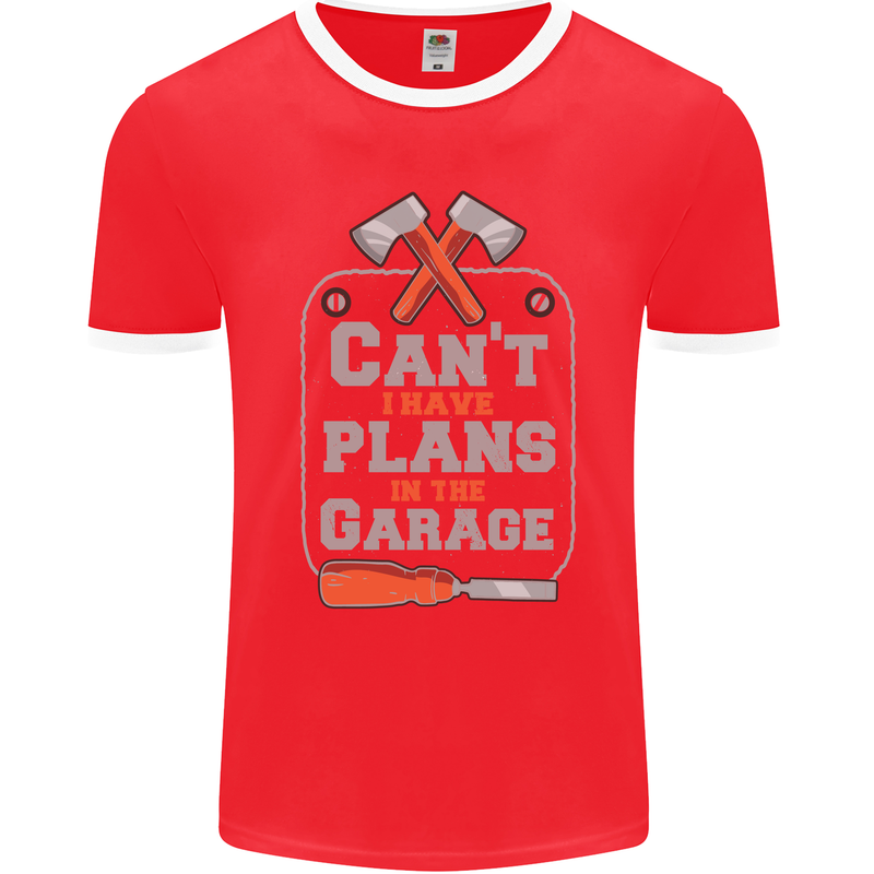 Plans In the Garage Carpenter DIY Tradesman Mens Ringer T-Shirt FotL Red/White