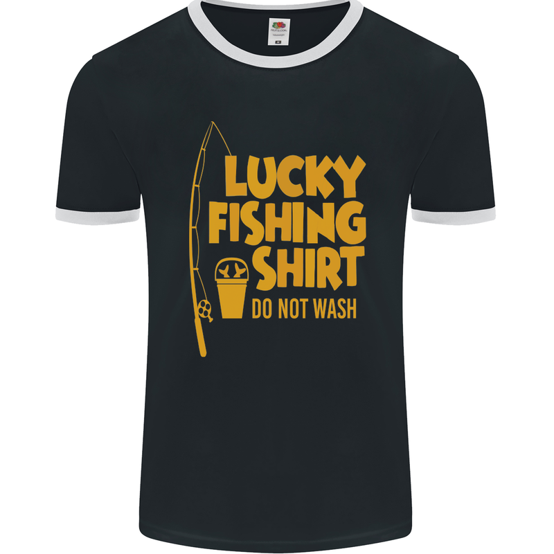 Lucky Fishing Fisherman Funny Mens Ringer T-Shirt FotL Black/White