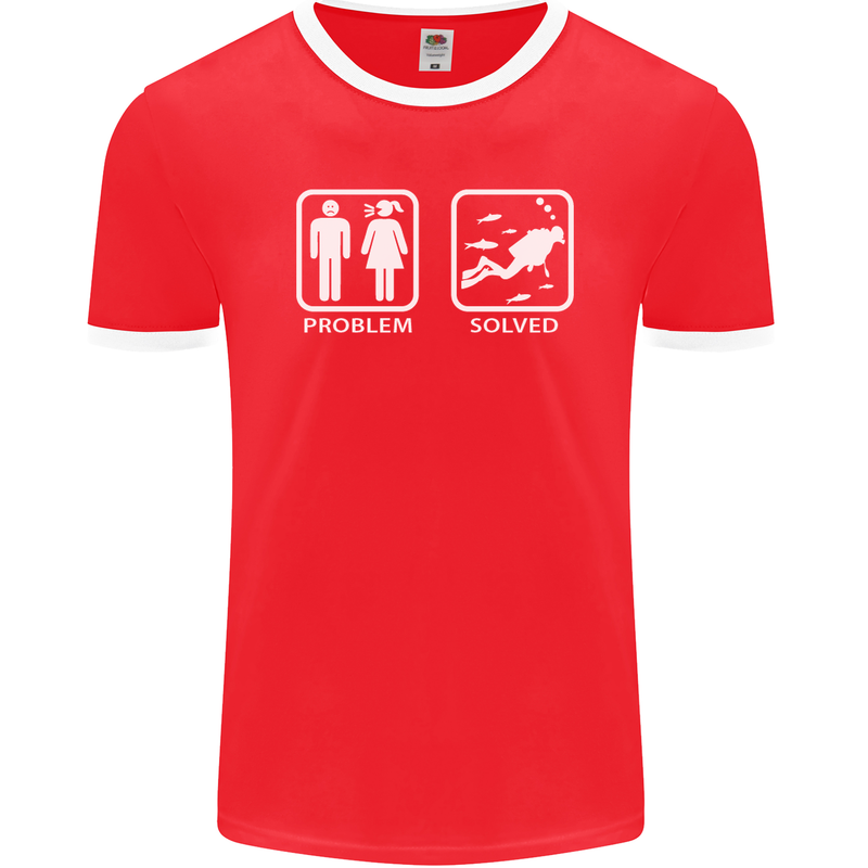 Scuba Diving Problem Solved Mens Ringer T-Shirt FotL Red/White