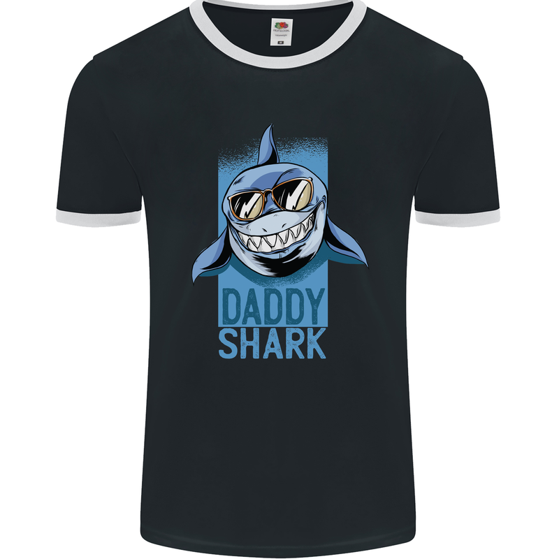 Daddy Shark Funny Father's Day Mens Ringer T-Shirt FotL Black/White