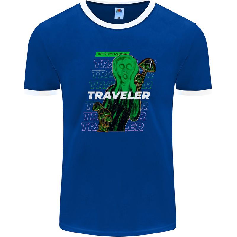 Van Gogh Alien Scream Art Magic Mushrooms Mens Ringer T-Shirt FotL Royal Blue/White
