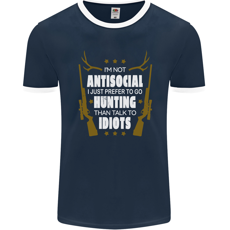 Antisocial I Prefer to Go Hunting Hunter Mens Ringer T-Shirt FotL Navy Blue/White