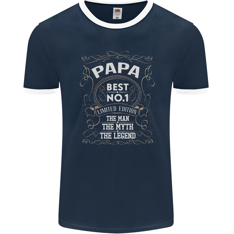 Father's Day No 1 Papa Man Myth Legend Mens Ringer T-Shirt FotL Navy Blue/White