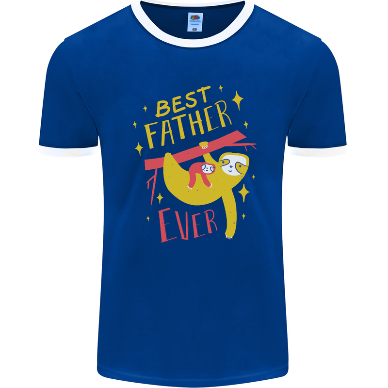 Fathers Day Funny Sloth Dad Daddy Papa Mens Ringer T-Shirt FotL Royal Blue/White