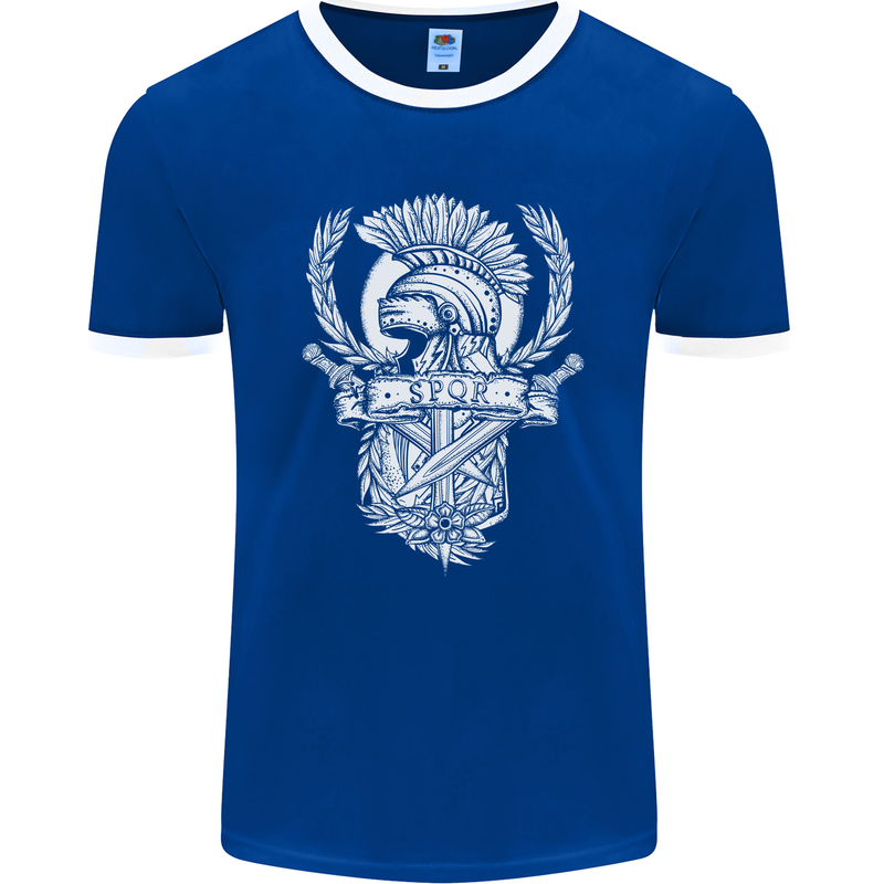 SPQR Helmet Gym Bodybuilding Training Top Mens Ringer T-Shirt FotL Royal Blue/White