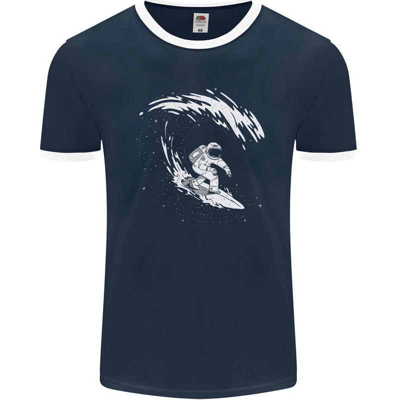 Surfing Spaceman Astornaut Surfer Surf Mens Ringer T-Shirt FotL Navy Blue/White