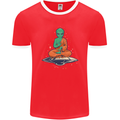 Meditating Alien UFO Yoga Mens Ringer T-Shirt FotL Red/White
