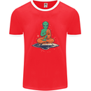 Meditating Alien UFO Yoga Mens Ringer T-Shirt FotL Red/White