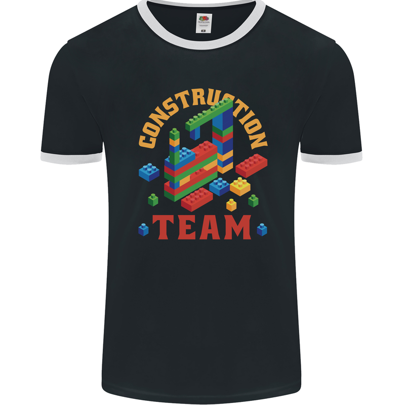 Construction Funny Building Blocks Bricks Mens Ringer T-Shirt FotL Black/White