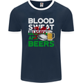 Blood Sweat Rugby and Beers Wales Funny Mens Ringer T-Shirt FotL Navy Blue/White