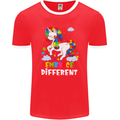 Autism Unicorn Embrace Different Autistic Mens Ringer T-Shirt FotL Red/White