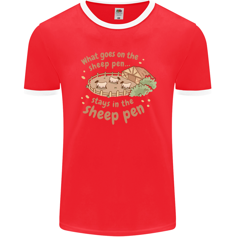 What Goes On In the Sheep Pen Farming Mens Ringer T-Shirt FotL Red/White