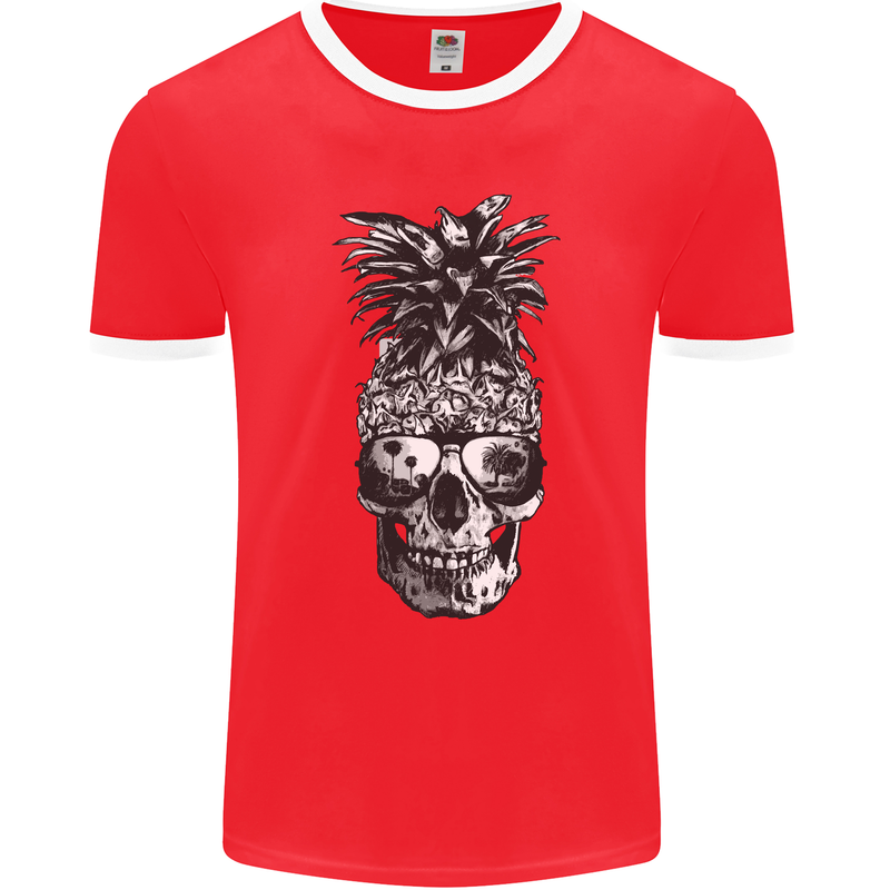 Pineapple Skull Surf Surfing Surfer Holiday Mens Ringer T-Shirt FotL Red/White