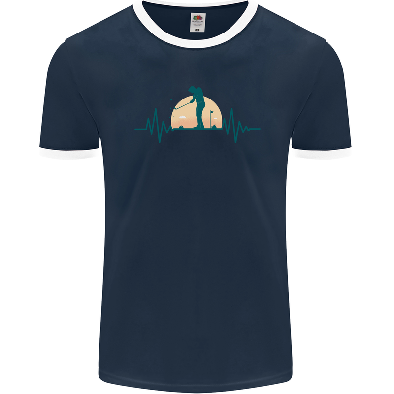 Golf Heartbeat Pulse Mens Ringer T-Shirt FotL Navy Blue/White