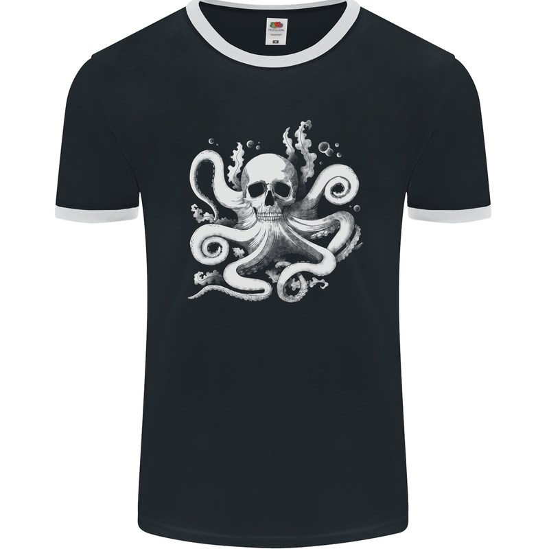A Cthulhu Kraken Octopus Mythology Mens Ringer T-Shirt FotL Black/White