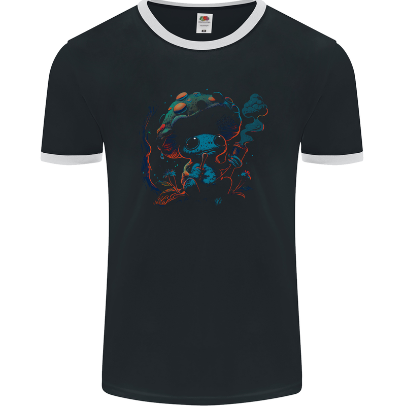 Frog Smoking Magic Mushrooms Bong Weed Mens Ringer T-Shirt FotL Black/White