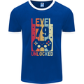 79th Birthday 79 Year Old Level Up Gamming Mens Ringer T-Shirt FotL Royal Blue/White