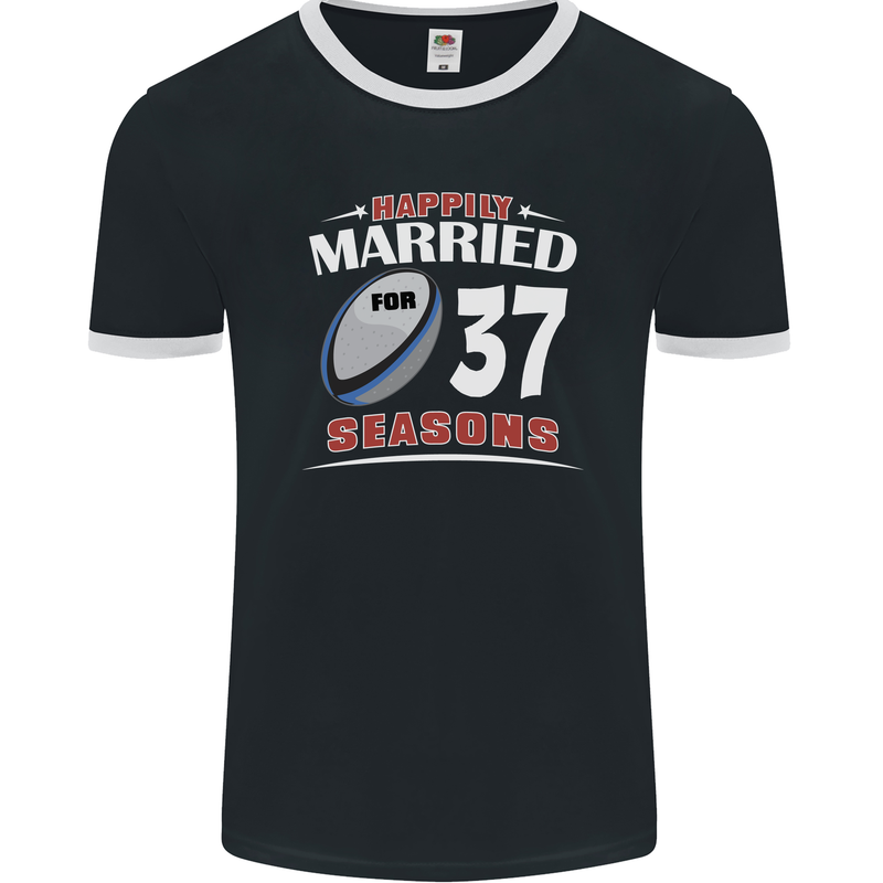 37 Year Wedding Anniversary 37th Rugby Mens Ringer T-Shirt FotL Black/White