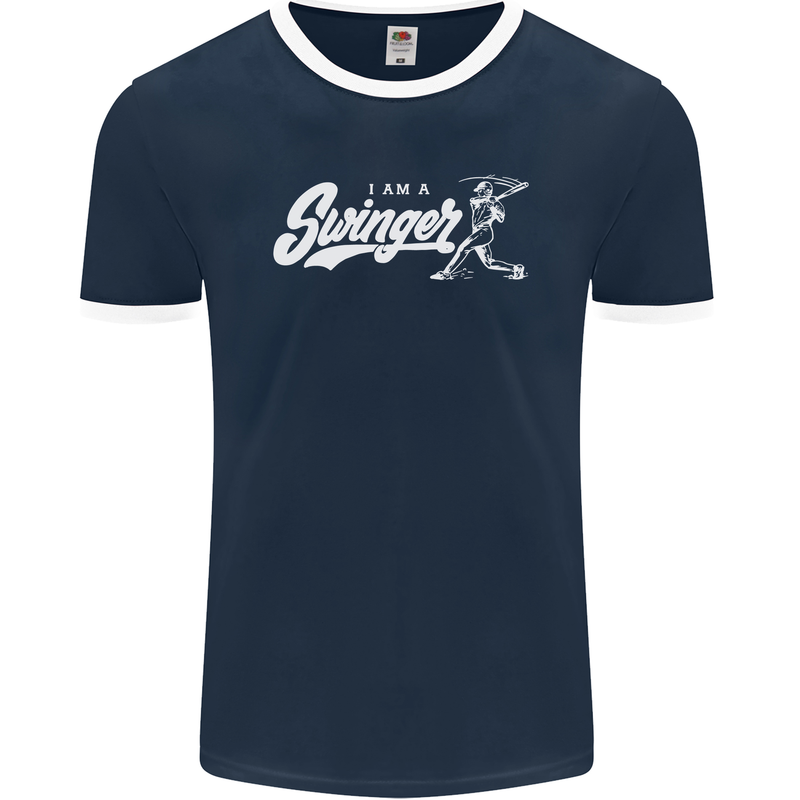 Swinger Funny Baseball Softball Mens Ringer T-Shirt FotL Navy Blue/White