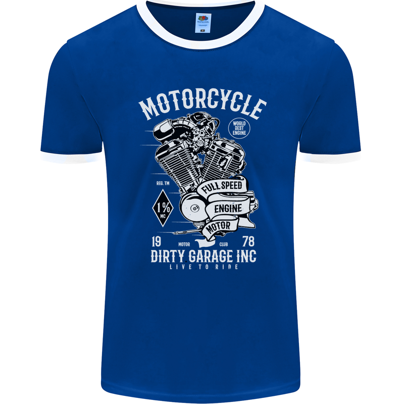 Motorcycle Dirty Garage Motorcycle Biker Mens Ringer T-Shirt FotL Royal Blue/White