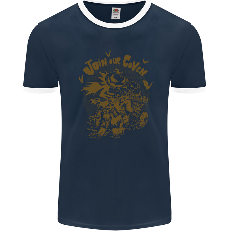 Join Our Coven Funny Halloween Pumpkin Mens Ringer T-Shirt FotL Navy Blue/White