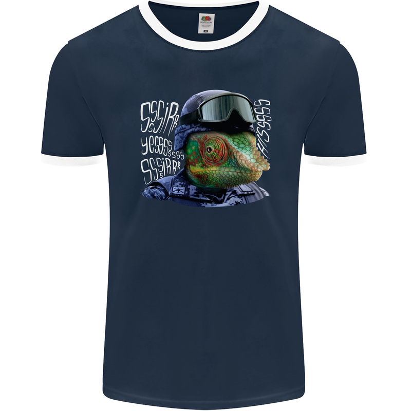 A Chameleon Soldier Mens Ringer T-Shirt FotL Navy Blue/White