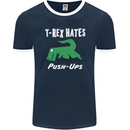 T-Rex Hates Push Ups Gym Funny Dinosaurs Mens Ringer T-Shirt FotL Navy Blue/White