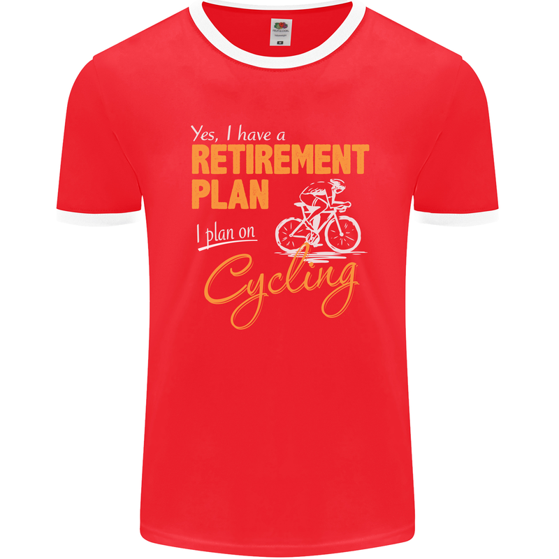 Cycling Retirement Plan Cyclist Funny Mens Ringer T-Shirt FotL Red/White