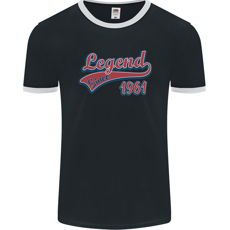 Legend Since 62nd Birthday 1961 Mens Ringer T-Shirt FotL Black/White