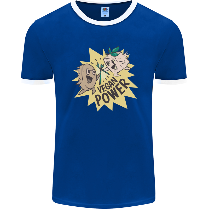 Vegan Power Funny Mens Ringer T-Shirt FotL Royal Blue/White