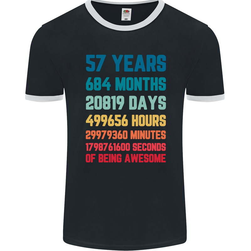 57th Birthday 57 Year Old Mens Ringer T-Shirt FotL Black/White