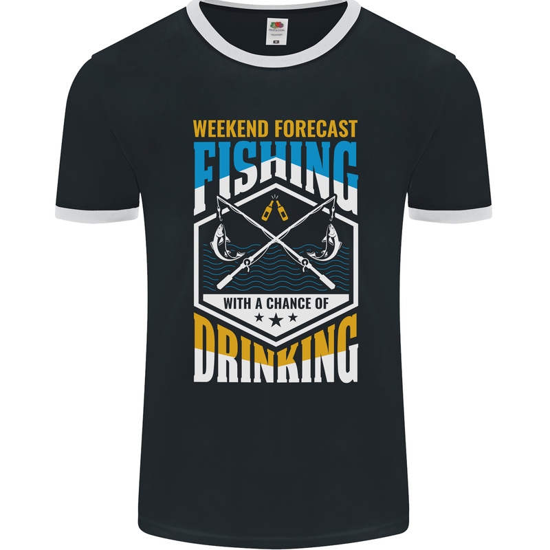 Weekend Fishing Funny Alcohol Beer Mens Ringer T-Shirt FotL Black/White