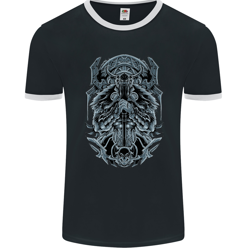 Viking God Odin Valhalla Norse Warrior Mens Ringer T-Shirt FotL Black/White