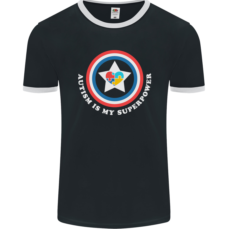 Autism Is My Superpower Autistic Mens Ringer T-Shirt FotL Black/White