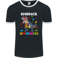 Autism T-Rex Embrace Differences Autistic Mens Ringer T-Shirt FotL Black/White
