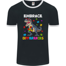 Autism T-Rex Embrace Differences Autistic Mens Ringer T-Shirt FotL Black/White