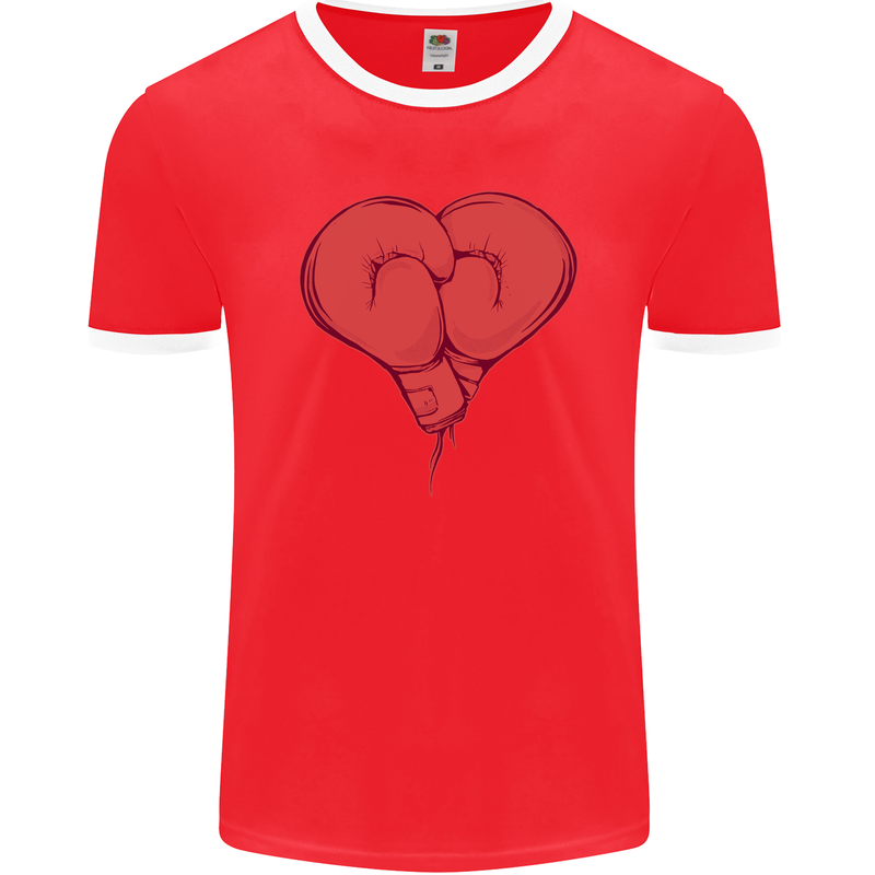 Heart Boxing Gloves Boxer MMA Muay Thai Mens Ringer T-Shirt FotL Red/White